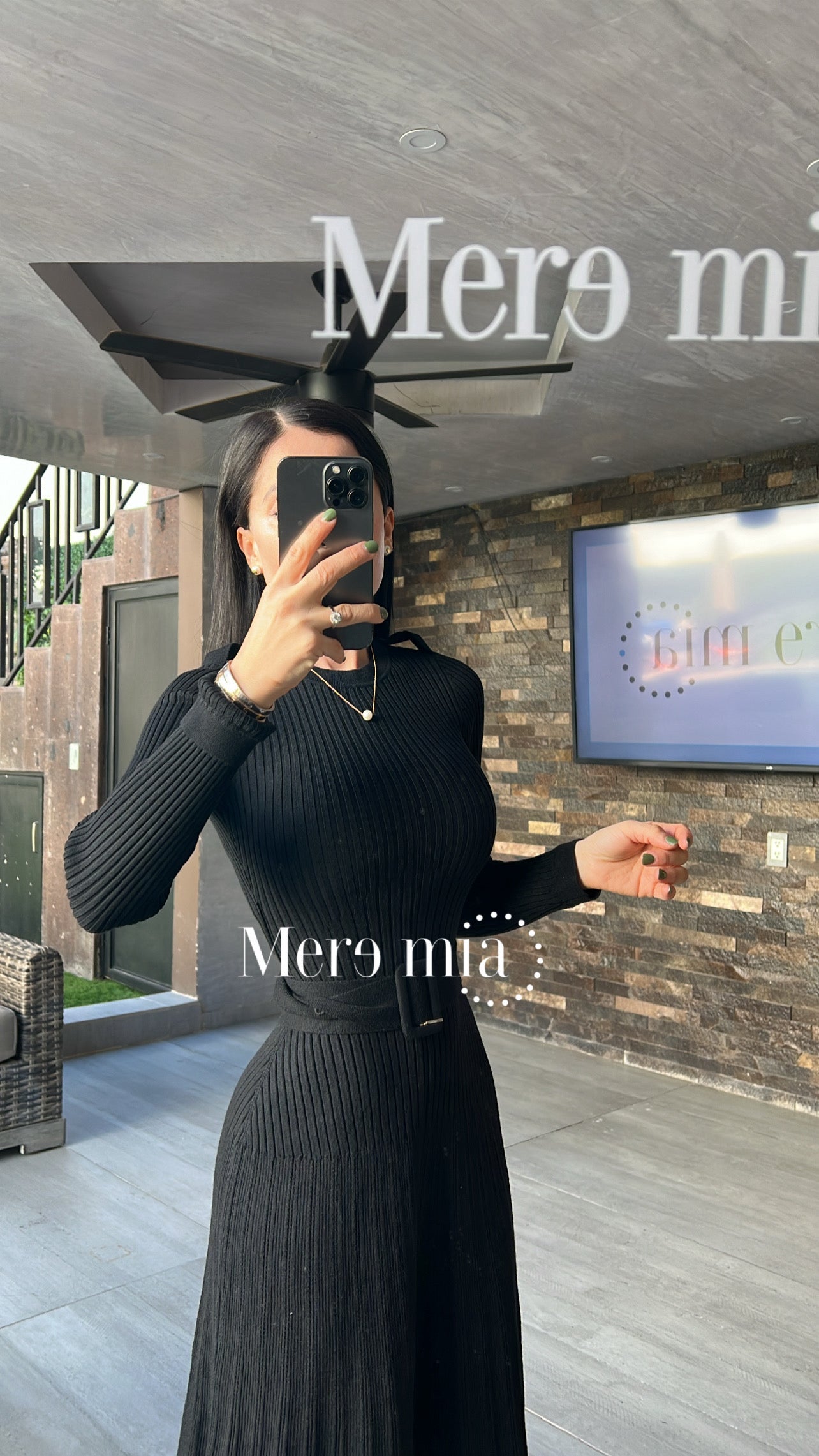 Vestido negro knit cinturón