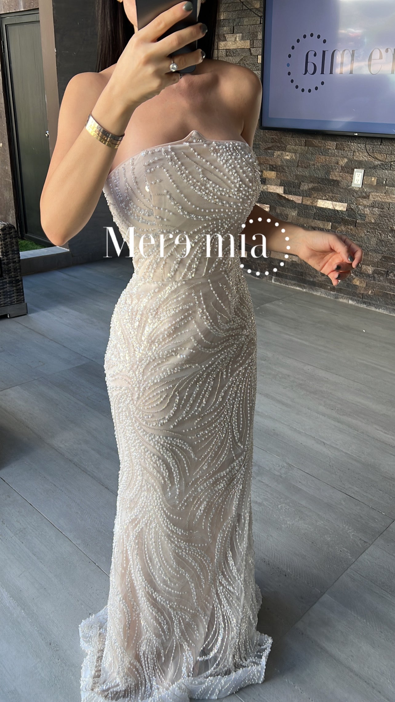 Vestido blanco perlas largo