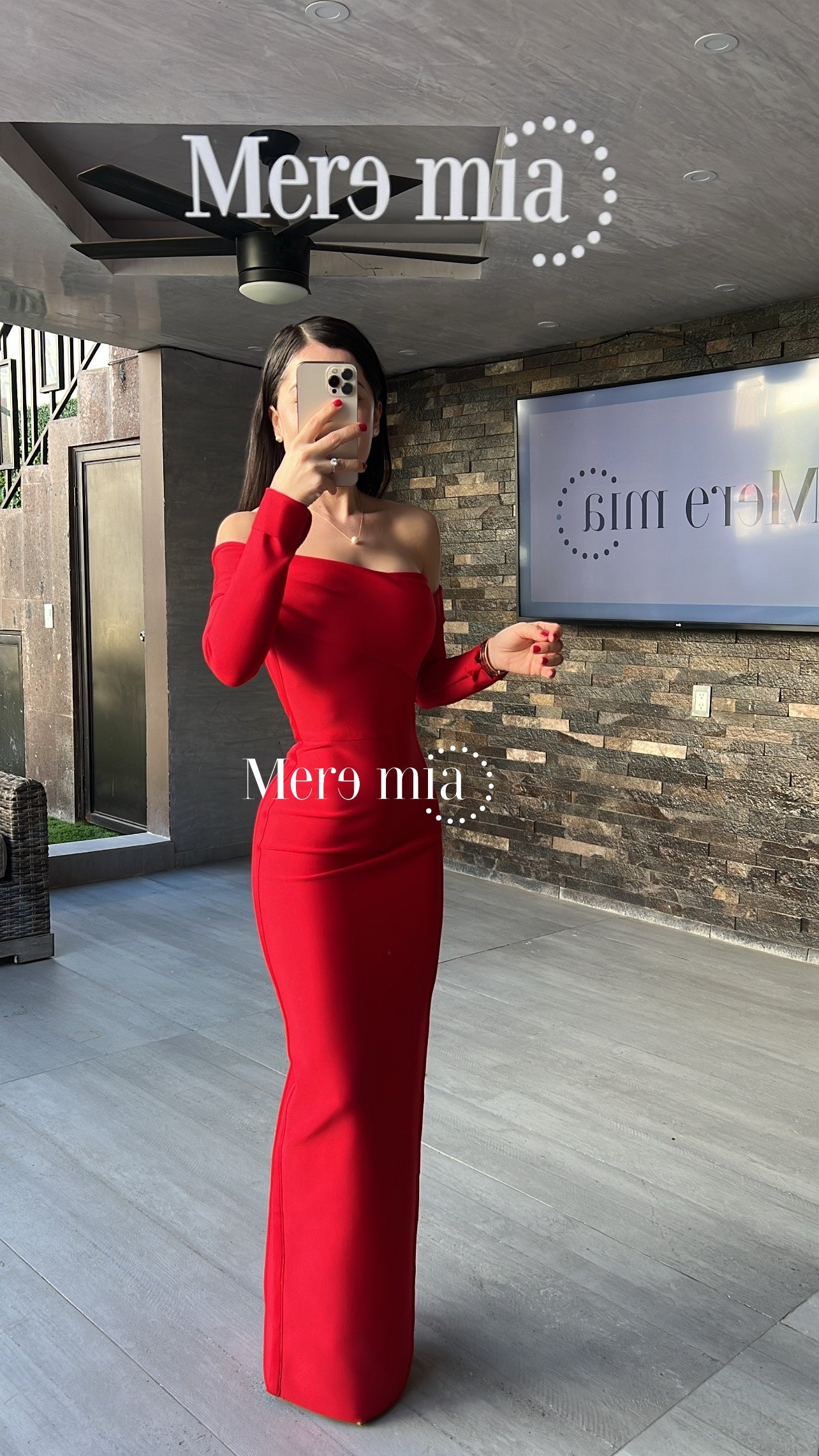 Vestido rojo ml liso largo