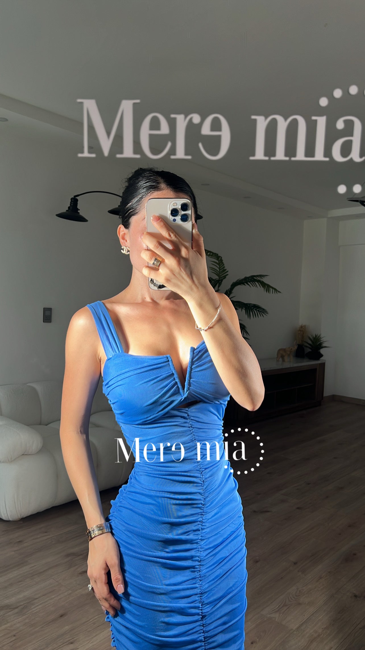 Vestido azul plisado largo