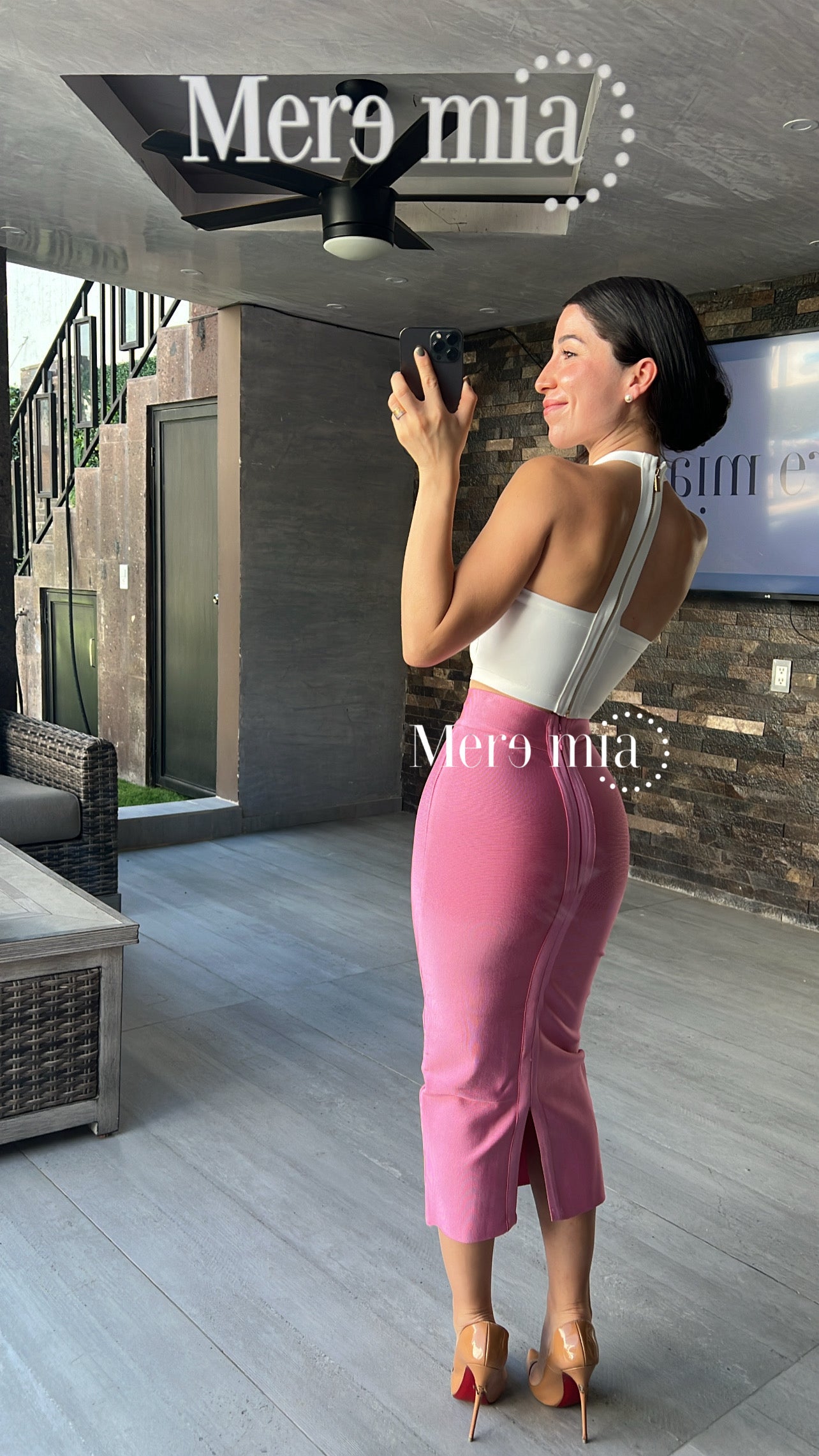 Falda rosa palo midi