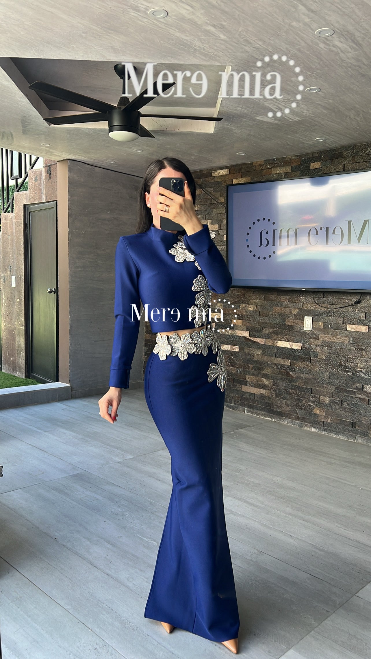 Conjunto azul flores