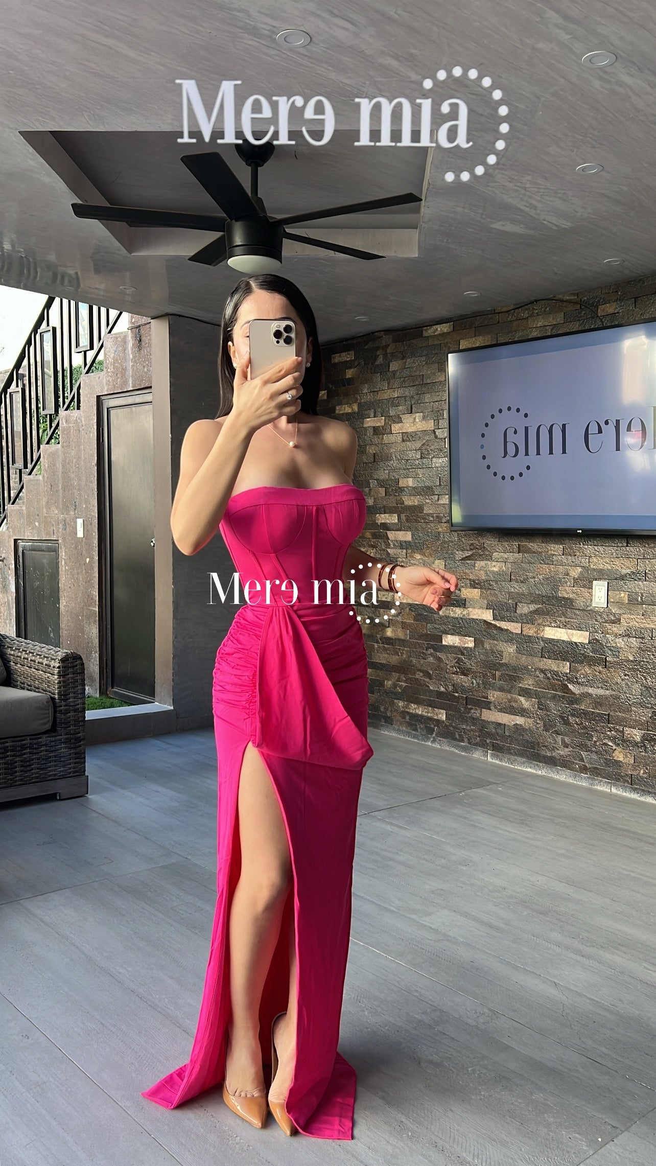 Vestido rosa largo copas strapp