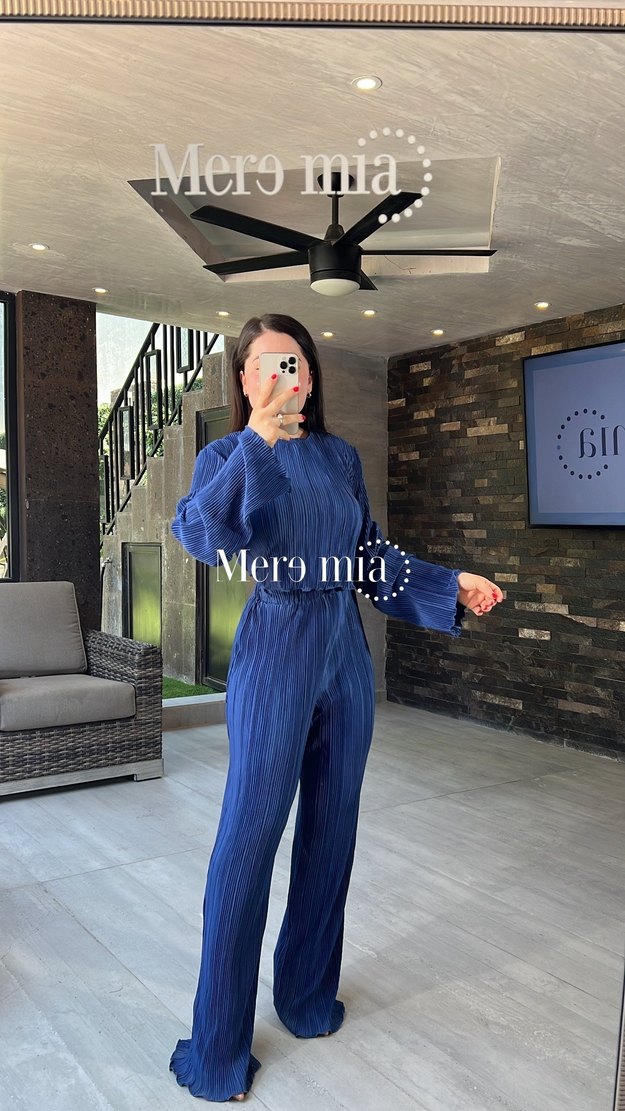 Conjunto azul plisado