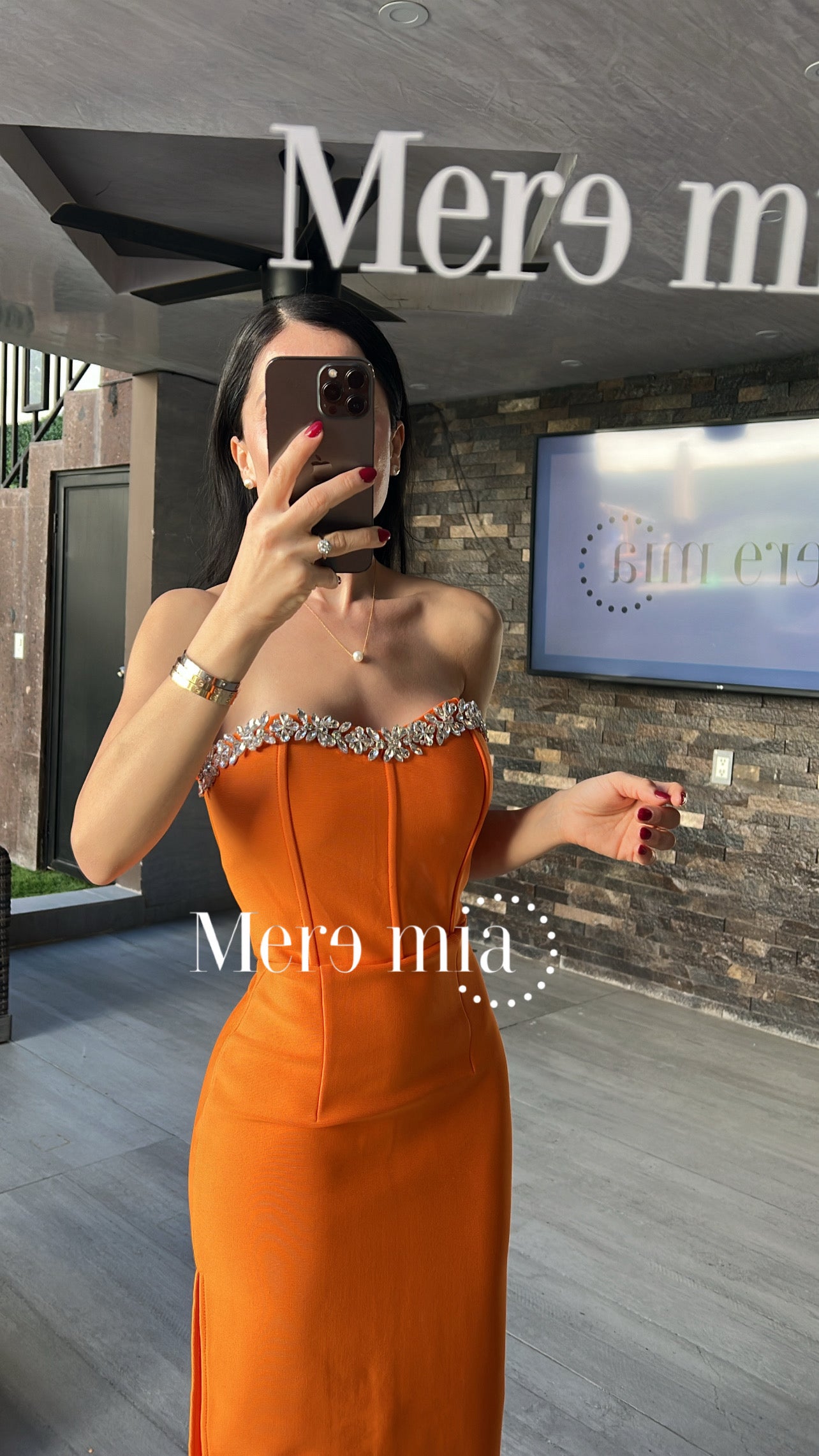 Vestido naranja strapp apl arr