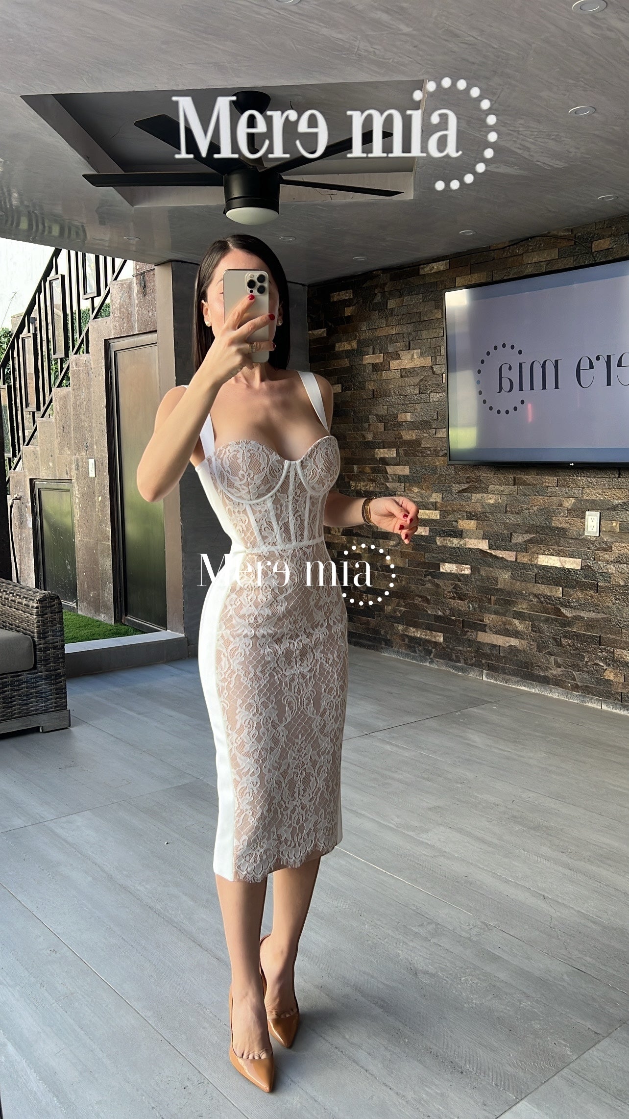 Vestido encaje nude blanco