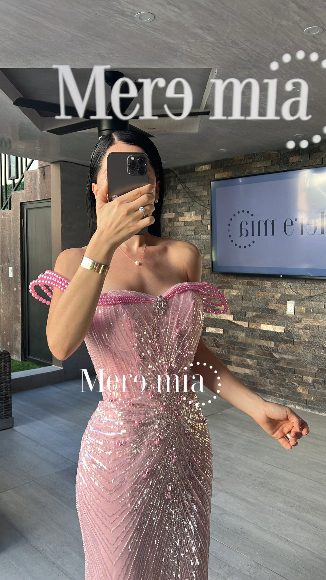 Vestido rosa perlas