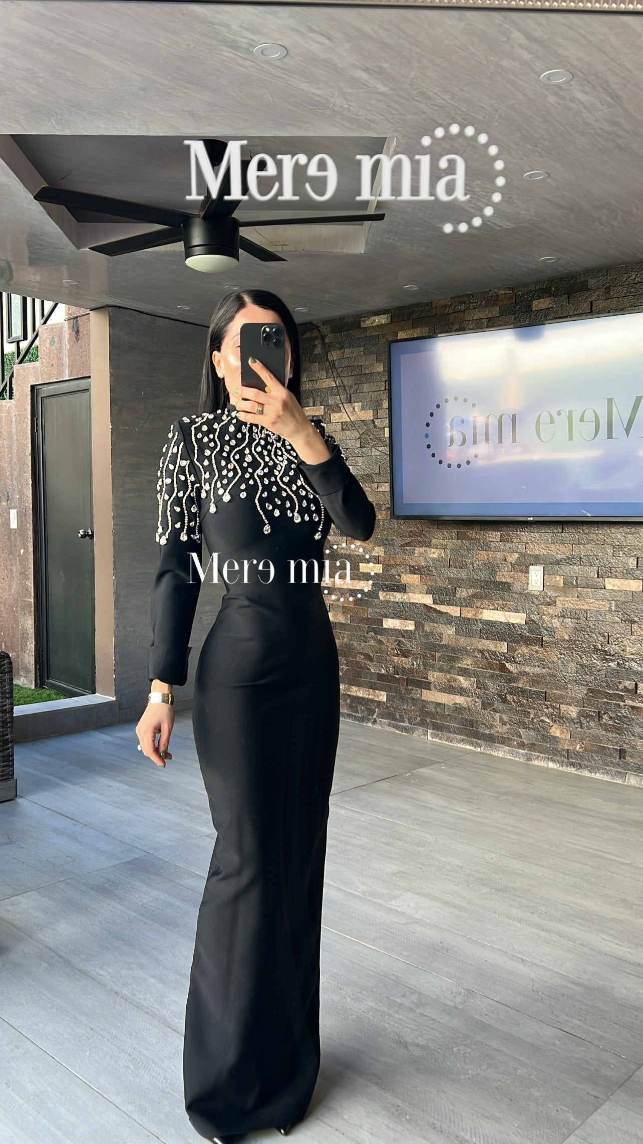 Vestido negro gotas cristales