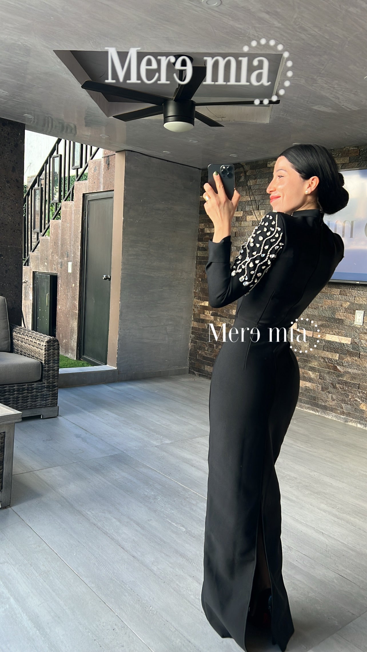 Vestido negro gotas cristales