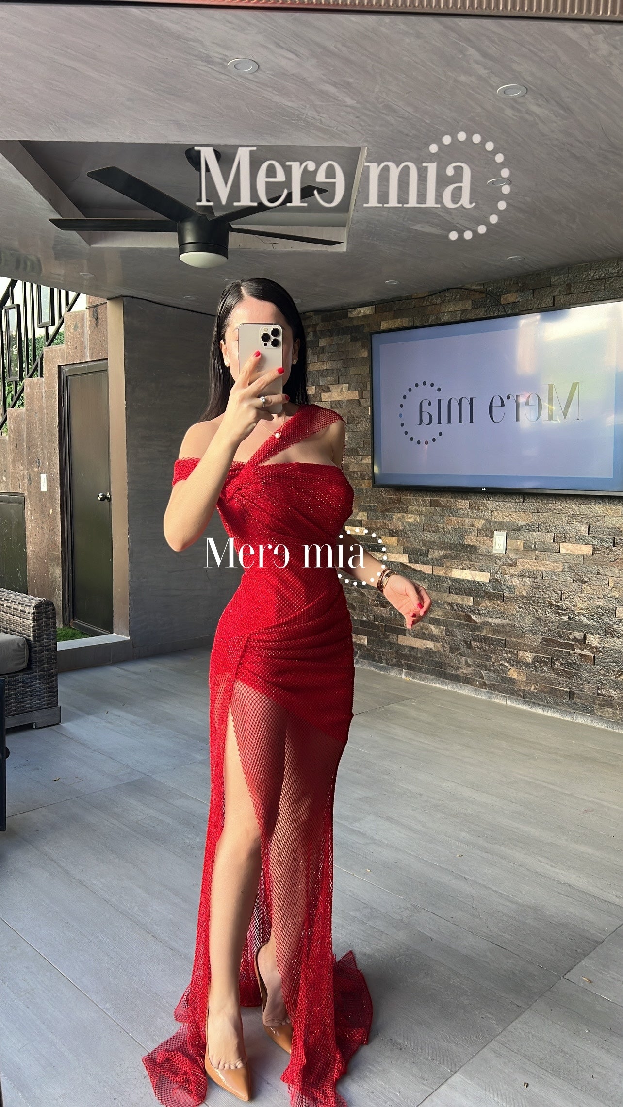 Vestido rojo puntos largo