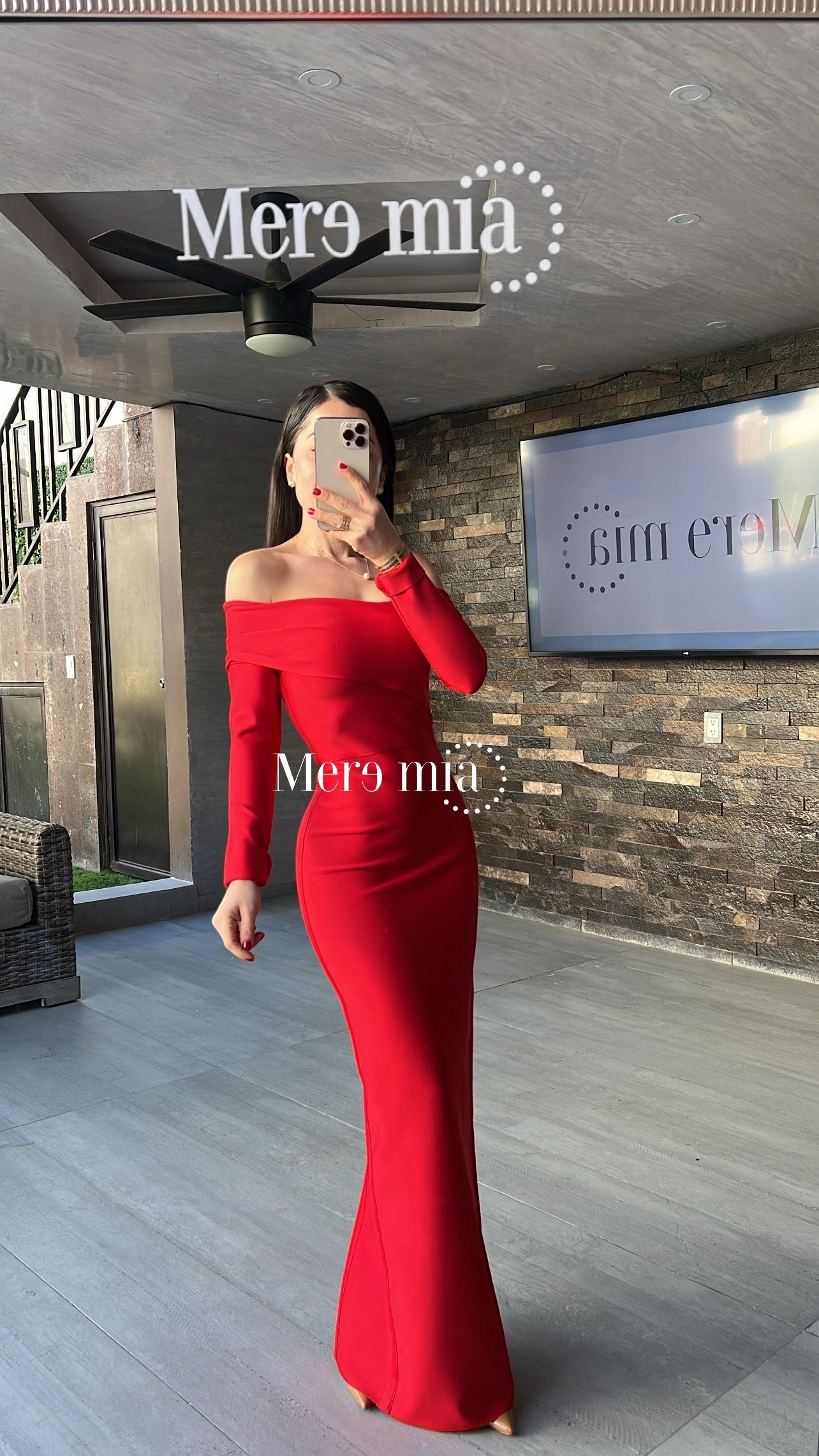 Vestido rojo ml liso largo