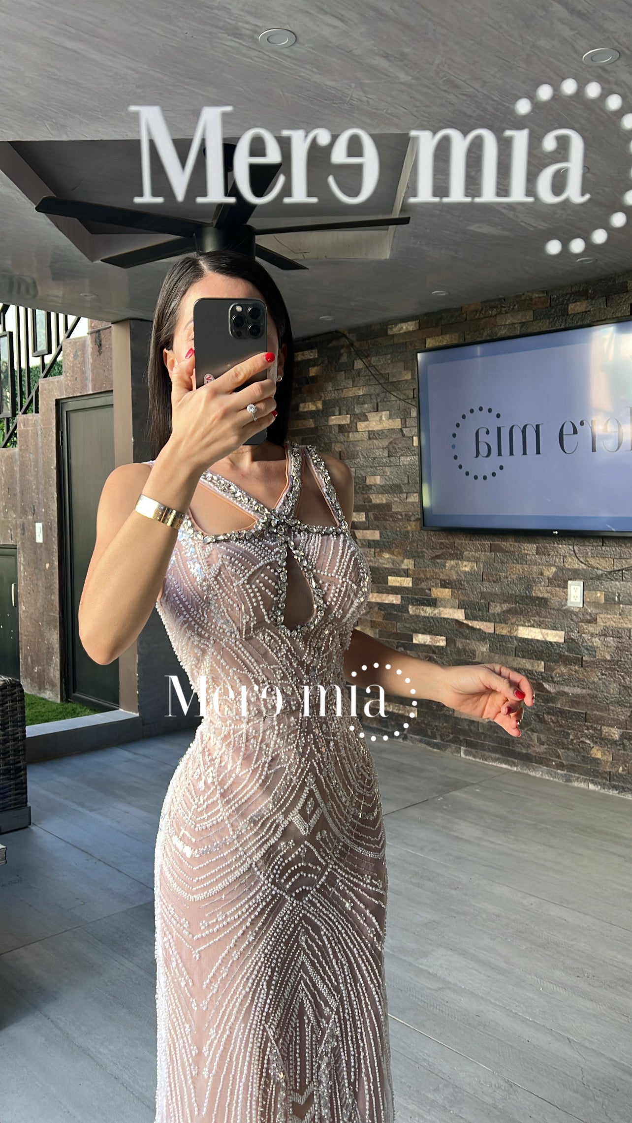 Vestido nude perlas apl V