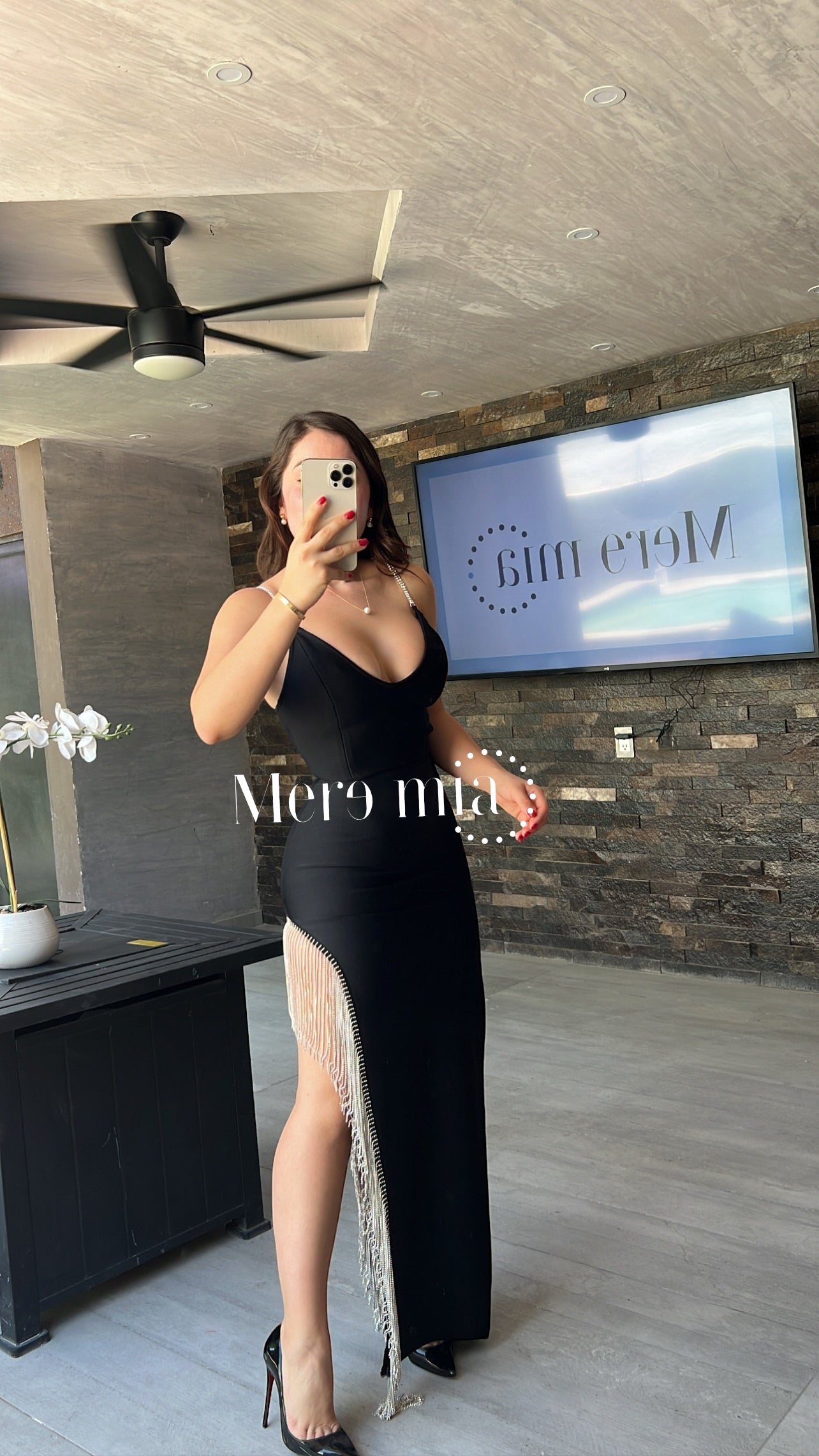 Vestido negro largo brillos